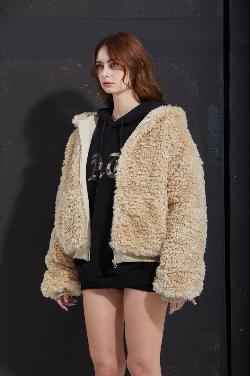 FUR ZIP-UP -BEIGE