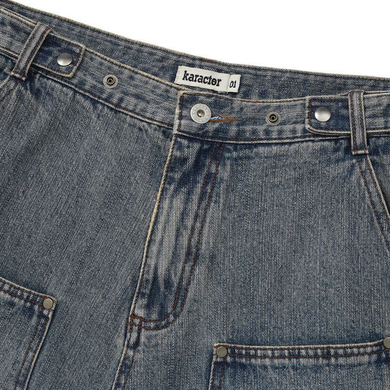 Ptery double knee pants / Washed blue