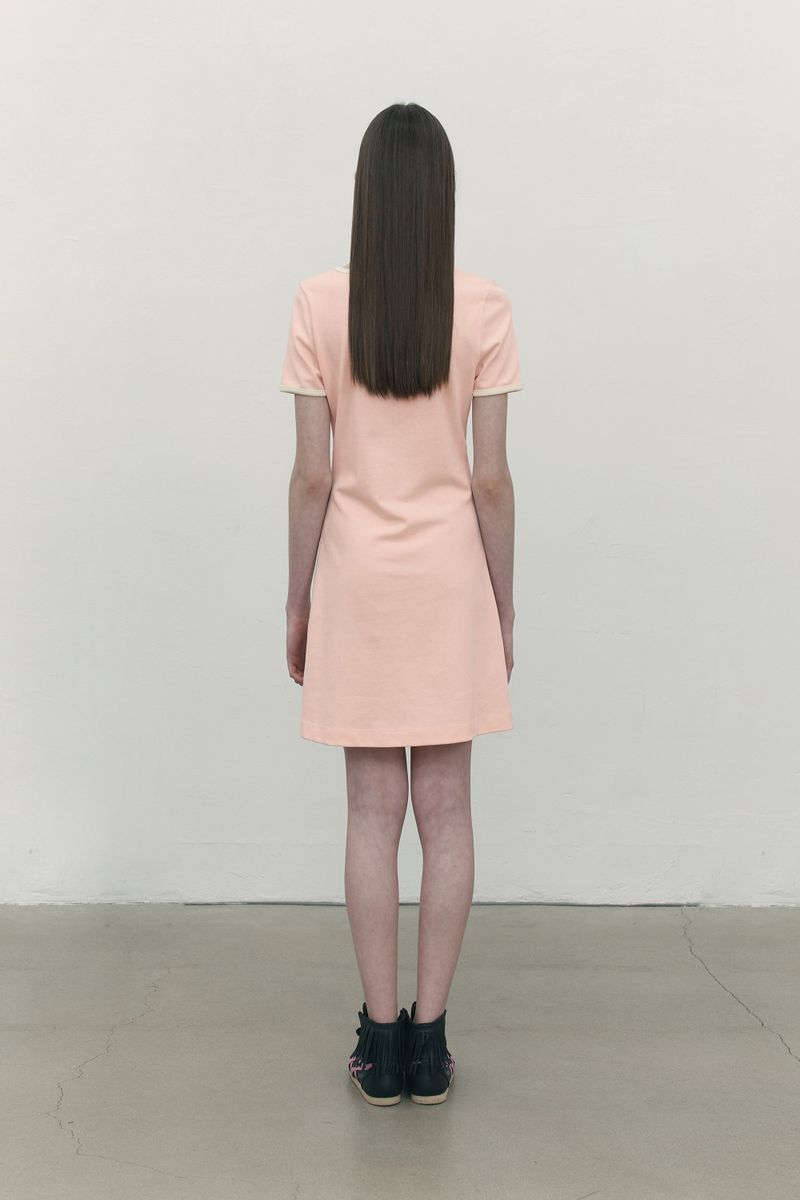 SMALL CHERRY ROUND NECK DRESS [SALMON]