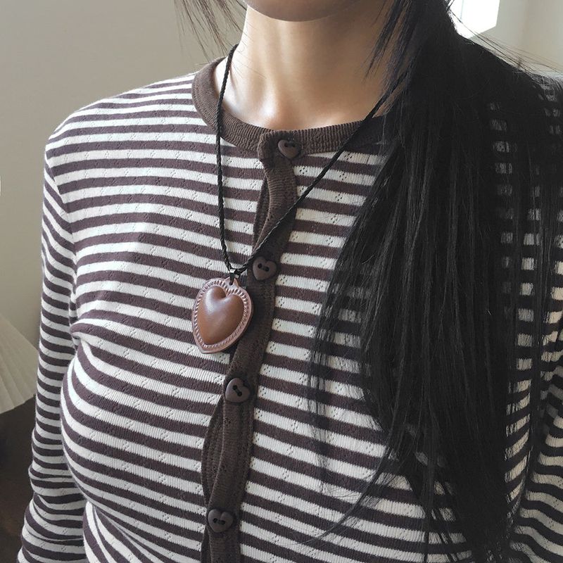 Carven Leather Heart Long Necklace