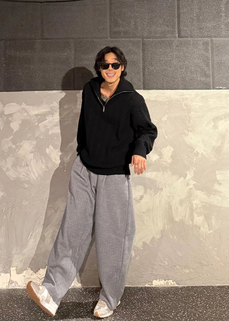 High-Neck Cable Half-Zip Up Knit 6COLOR
