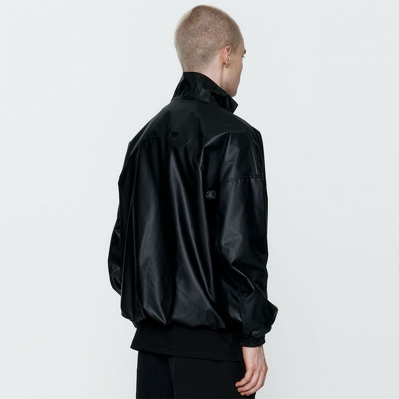 Oversize High-neck Coated Wind Jumper Black