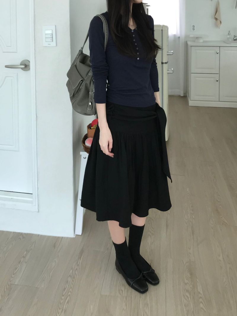 Shirring Strap Midi Skirt (2 colors)