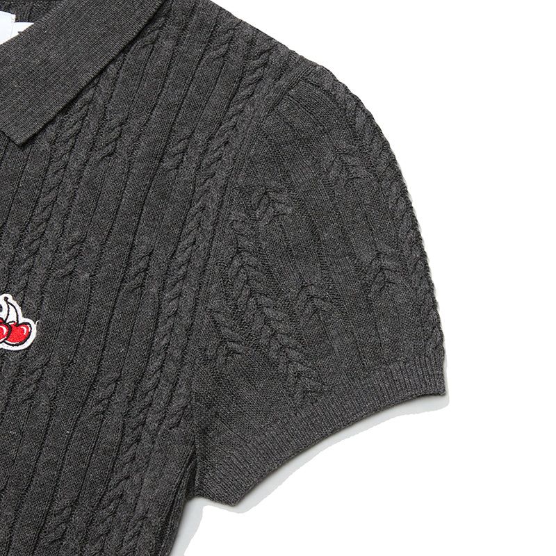 SMALL CHERRY CABLE KNIT DRESS [MELANGE GRAY]