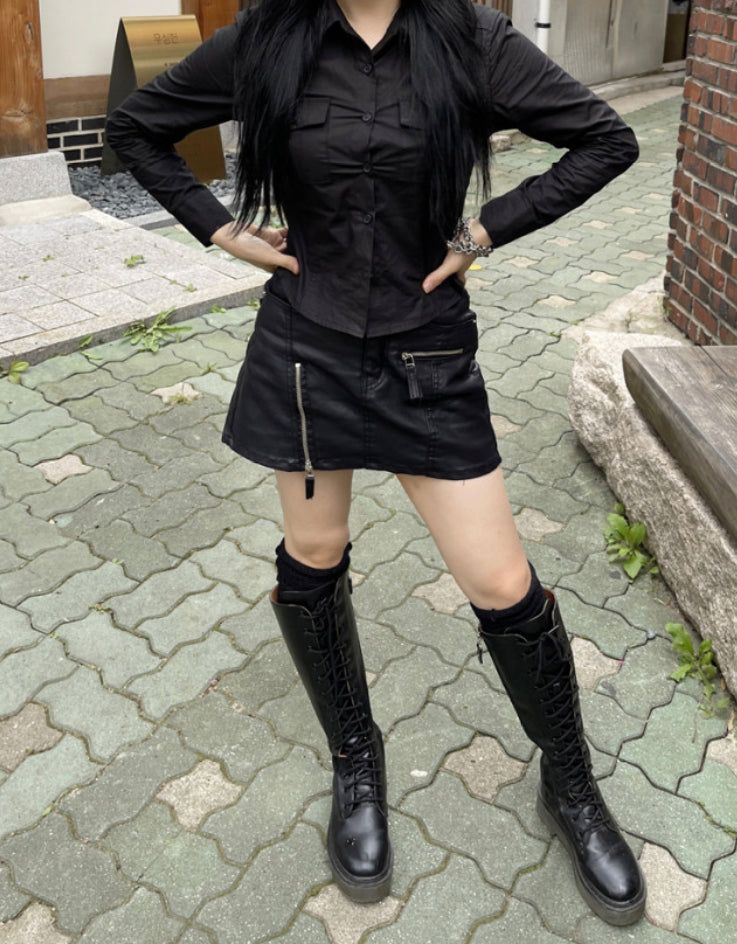 leather rock chic zipper skirt