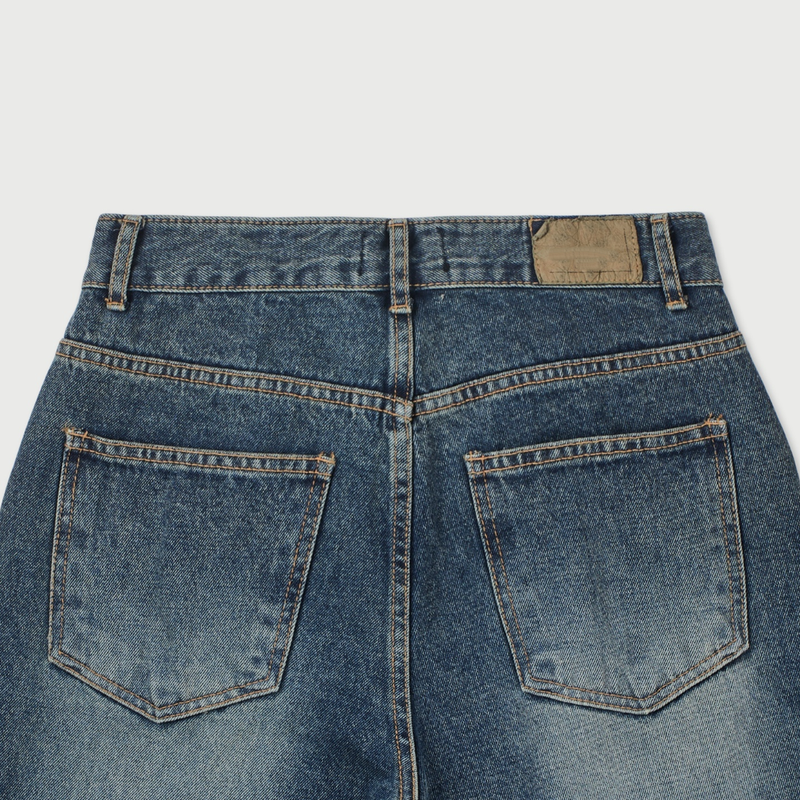 STITCH BIKER CURVED WIDE DENIM