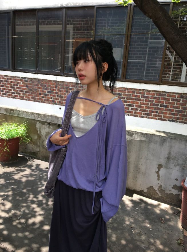 Roel Summer See-Through Deep V-Neck Long Sleeve Tee