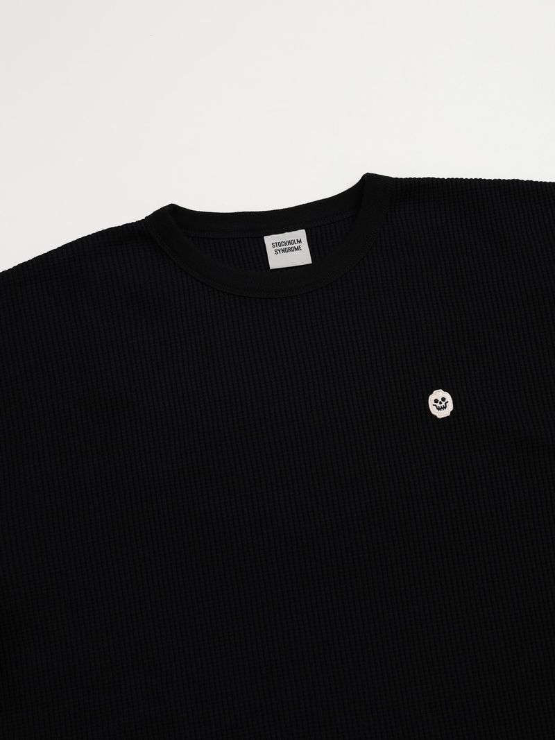 SKULL WAFFLE LS TEE - BLACK