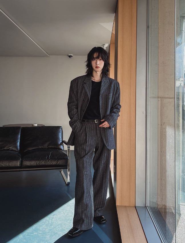 Ovening Stripe Wool Slacks
