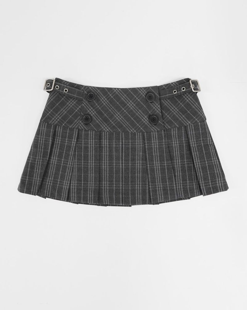 Buckle Pleated Mini Skirt Check