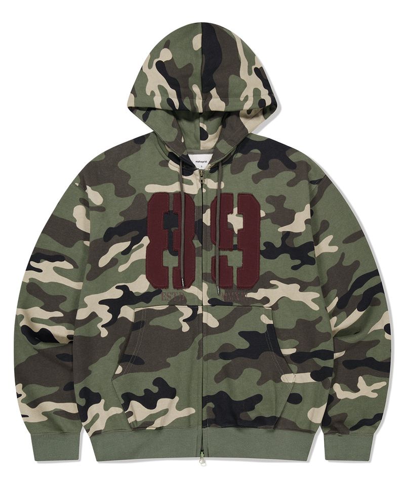 CAMO APPLIQUE ZIP UP HOODIE