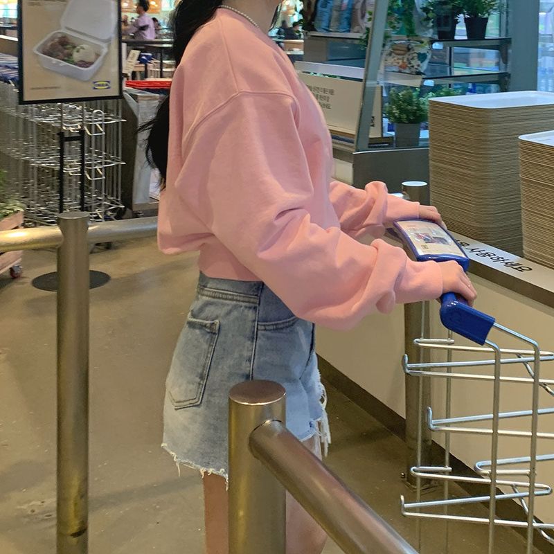 [Bellide made] Pastel V-neck cropped sweatshirt