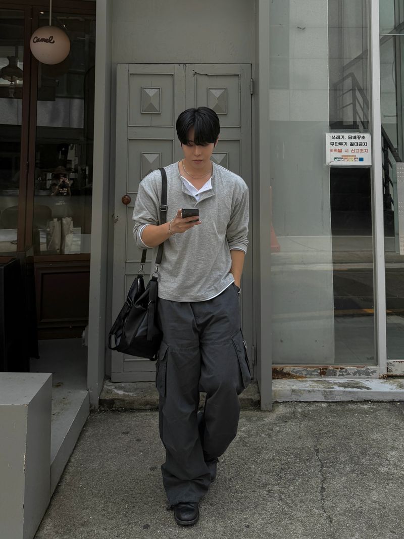 Thorpe layered long-sleeve henley neck