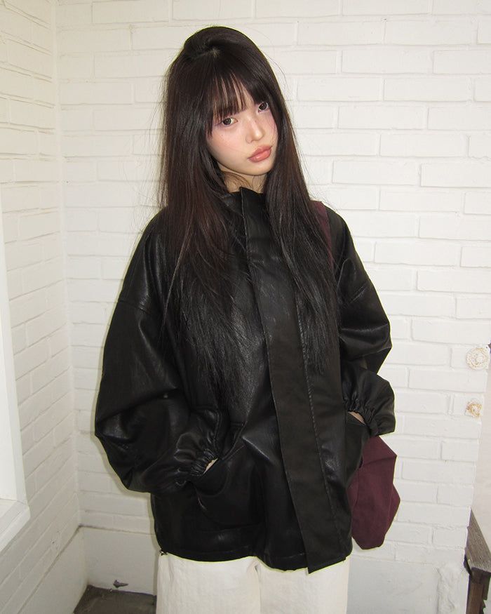 Marang Oversized Big-Pocket Leather Jacket