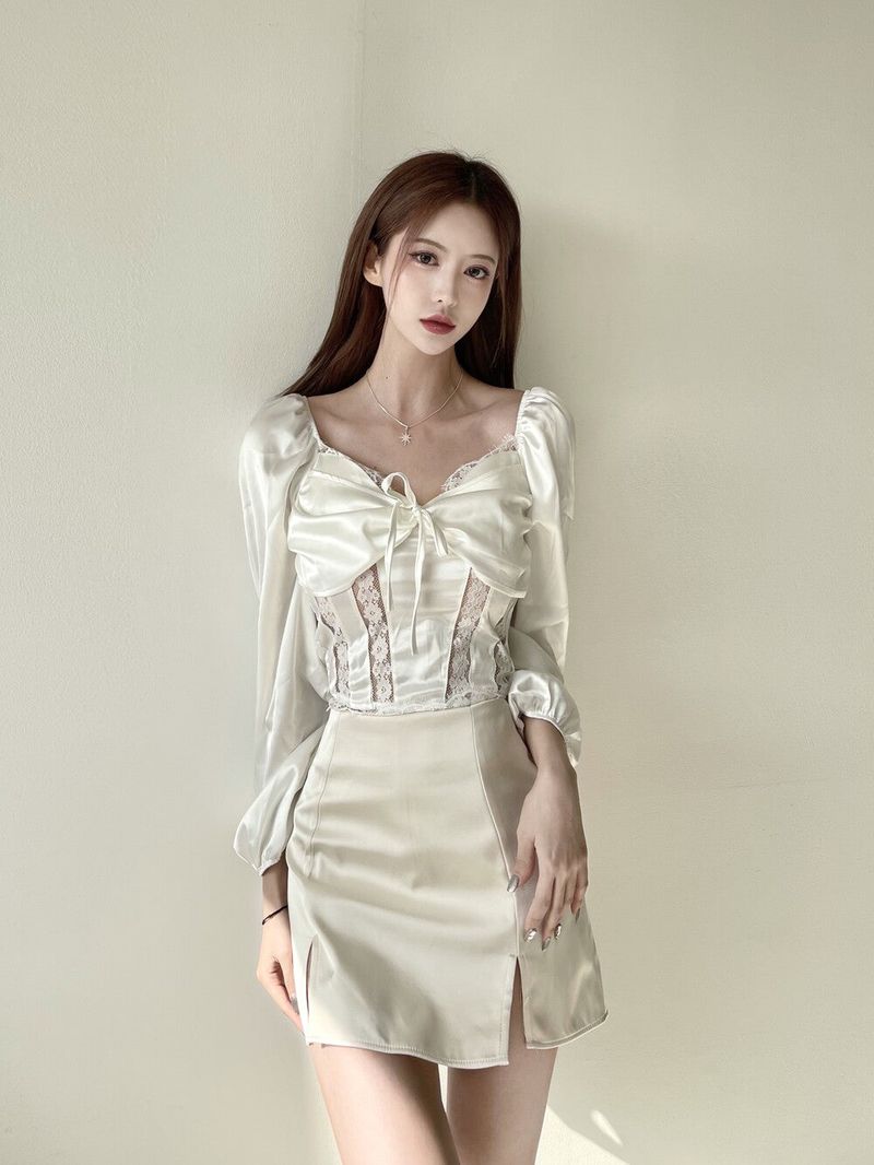 666. Satin two slit sk-pt (2color)
