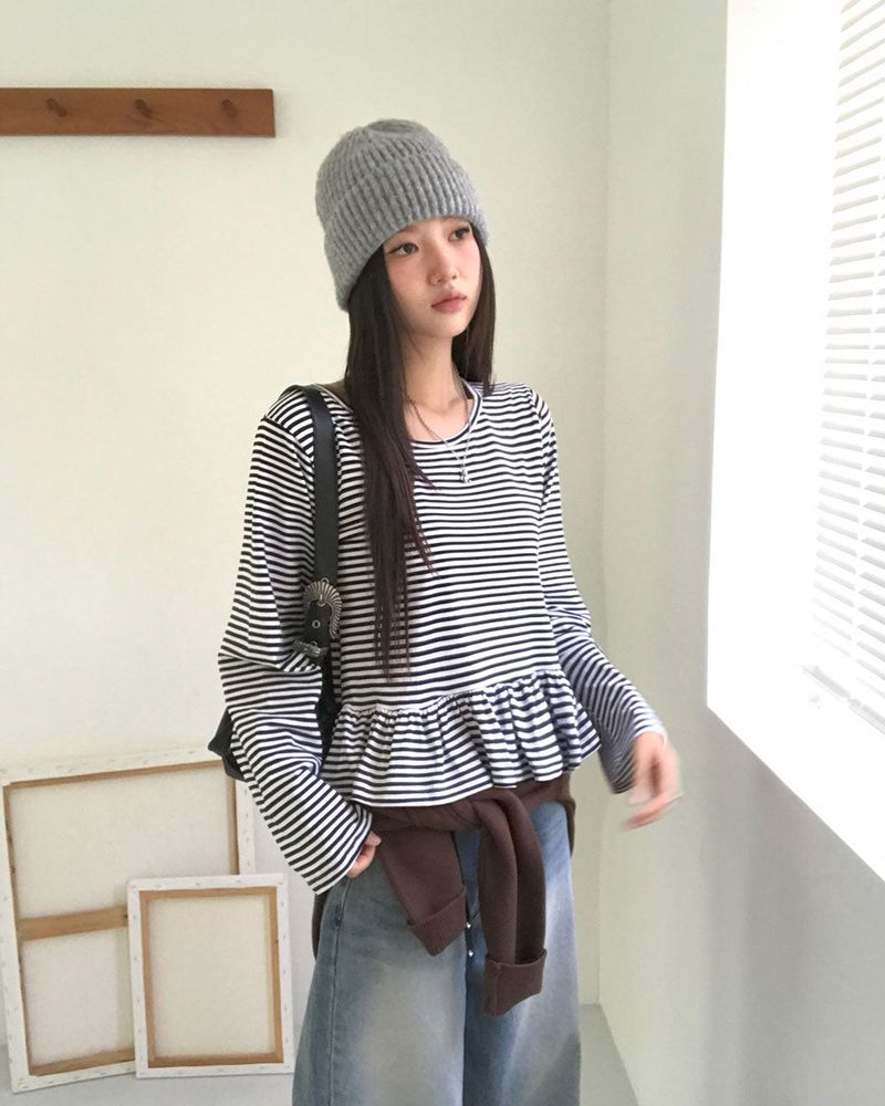 BEIDELLI（ベイデリー）の「[MADE] Wove, border frill long sleeve T-shirt（Tops）」