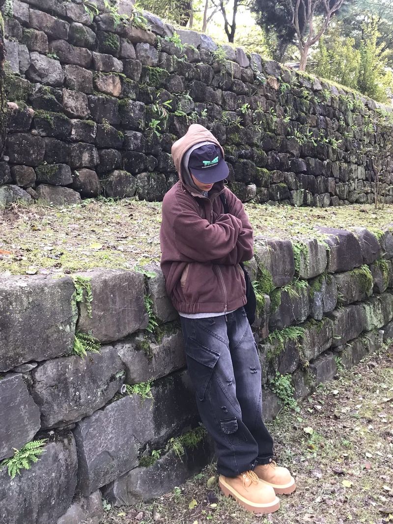 Rib Hood Half Zip-Up Knit