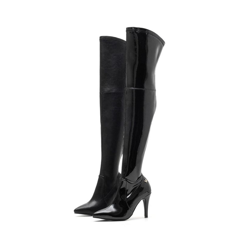 New Thigh High Boots Heel(Glossy Black)