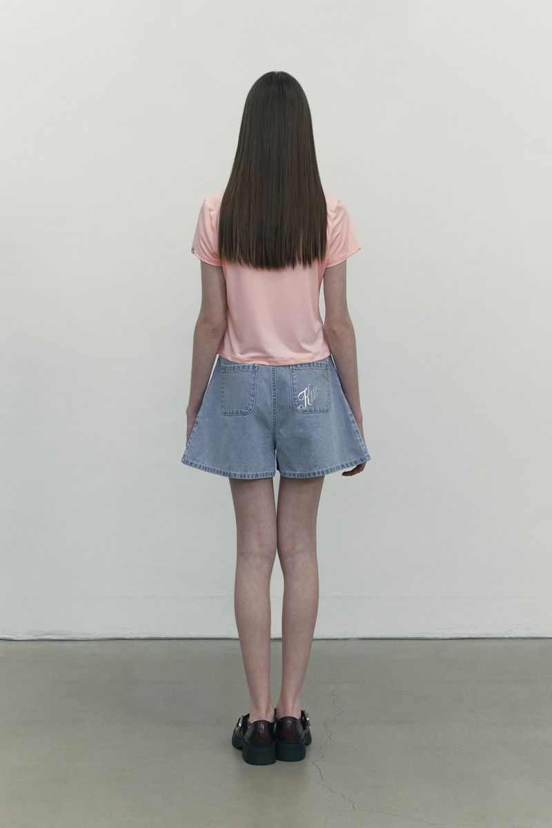 FLARE SHORT DENIM PANTS [BLUE]