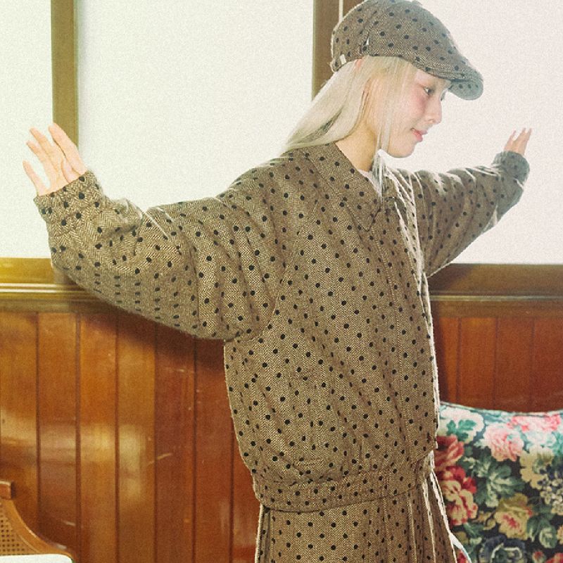 Wool Dot Herringbone Jumper (brown)
