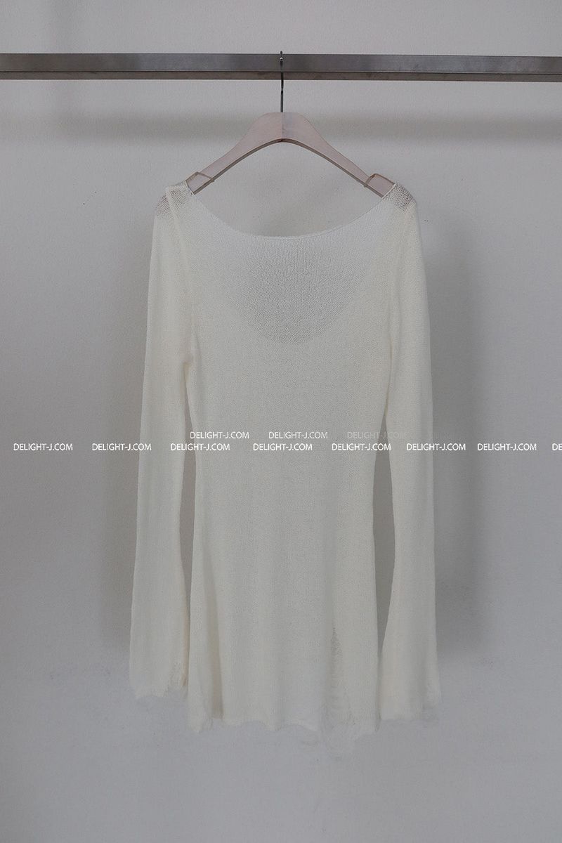 damage net see-through long knitwear