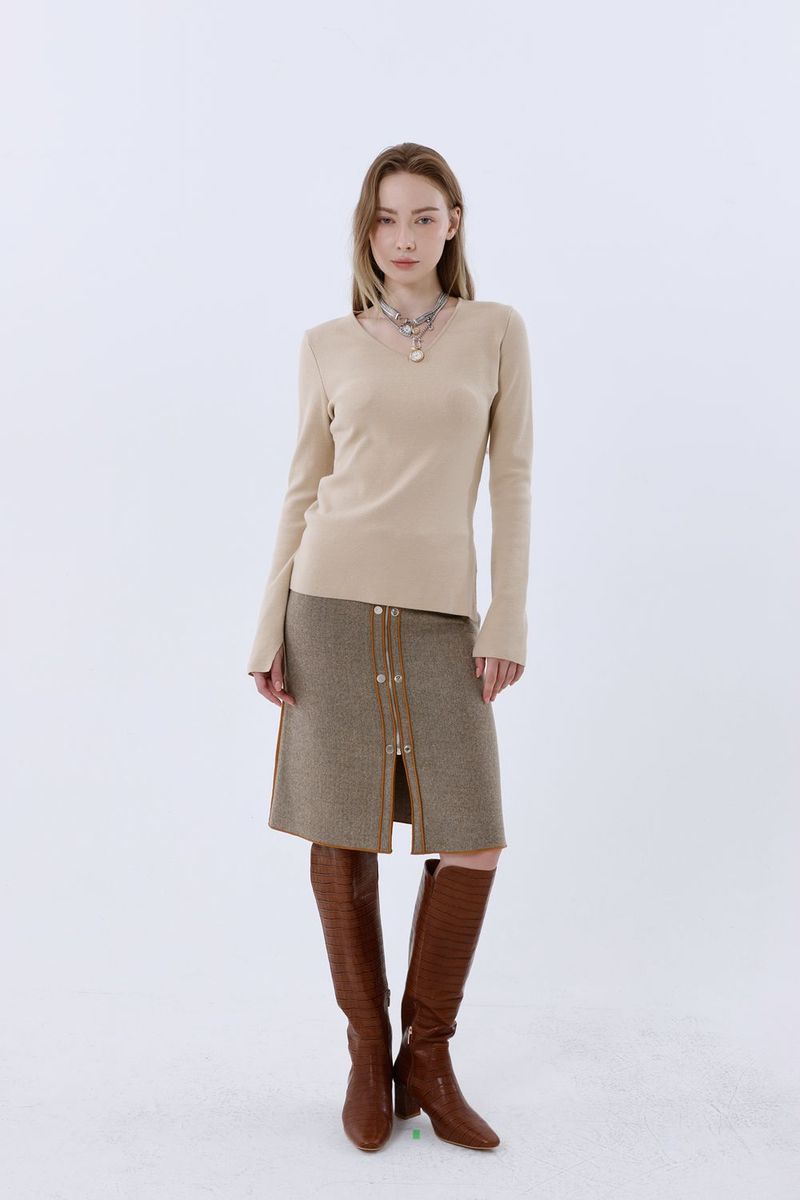 WOOL BLEND MIDI SKIRT_BEIGE