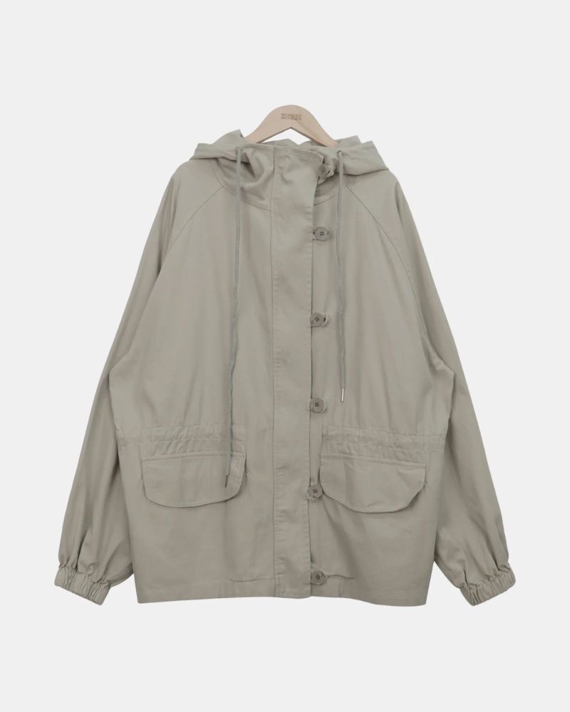 Ike Button High Neck Hooded Field Jacket