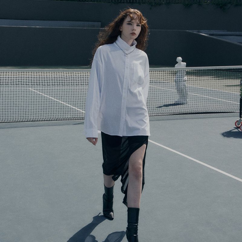 [LSD Runway]Tab Neck Cotton Shirt_White