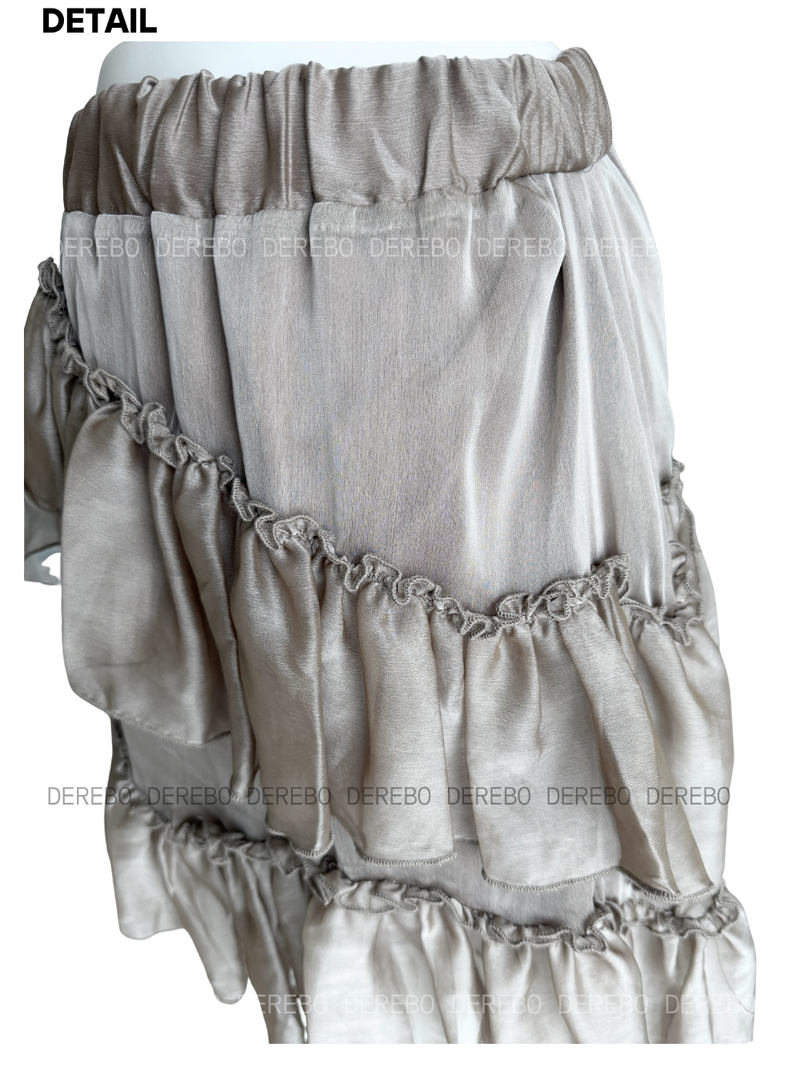 satin chiffon frill midi skirt