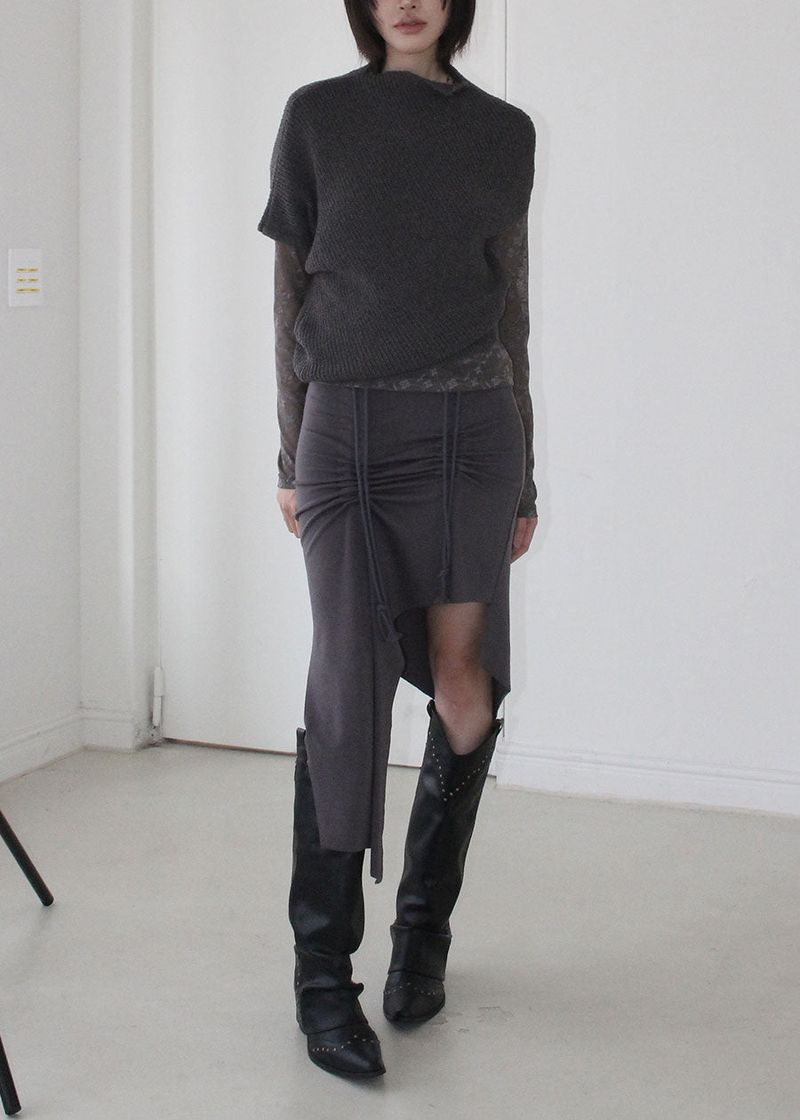 LOW SHIRRING CUTOUT SKIRT (2color)