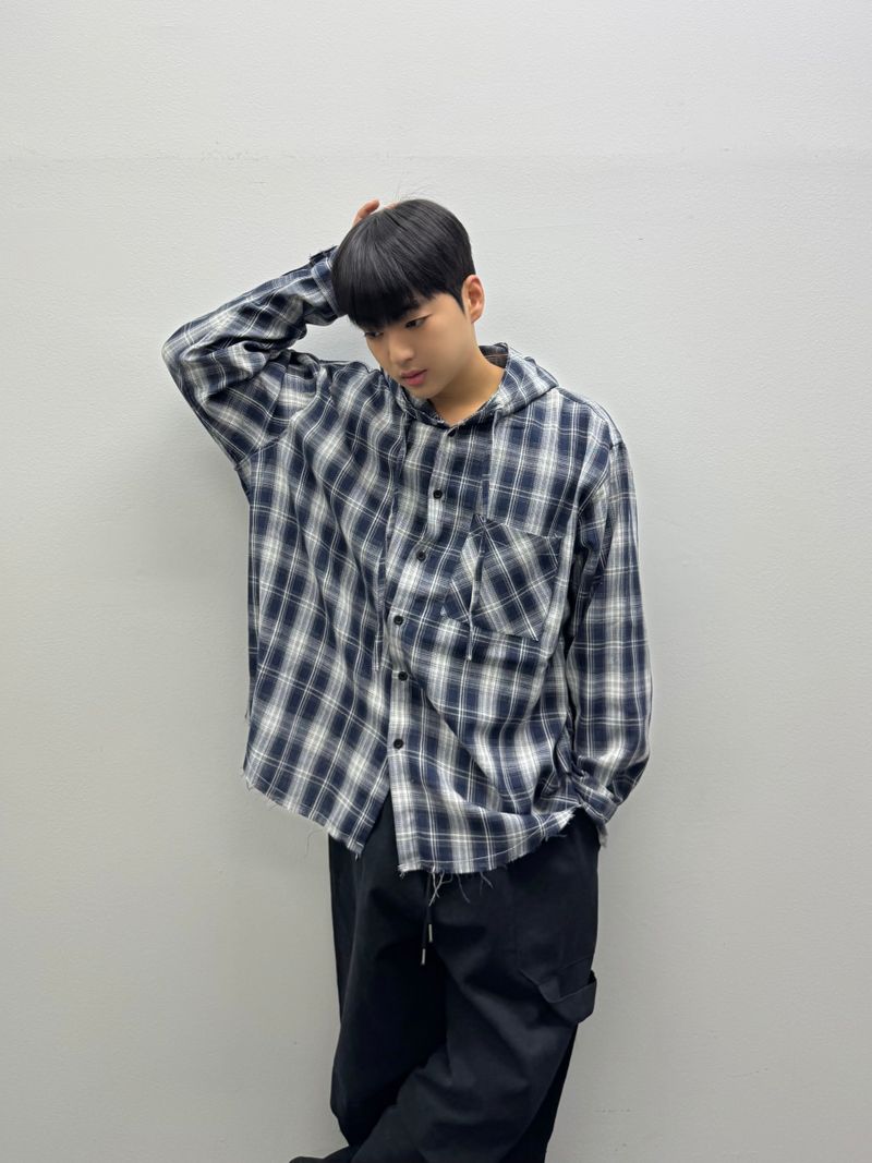 vely gingham hooded shirt