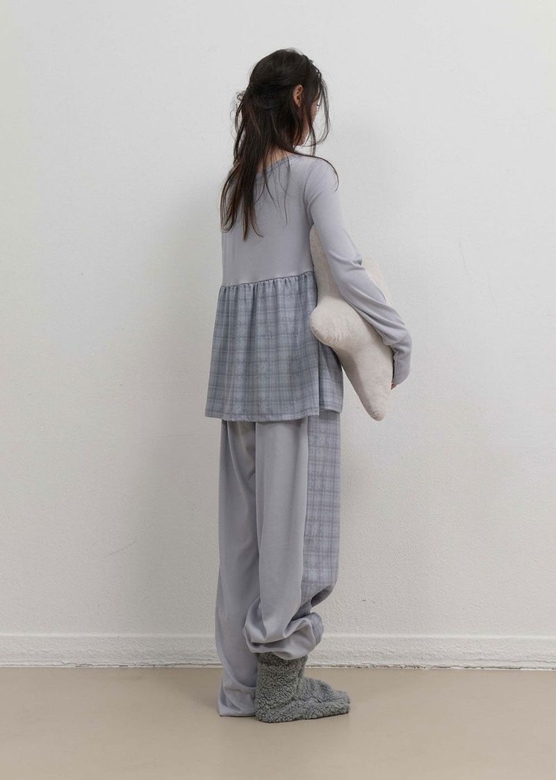 Check Sleep Jersey Pants / Grey
