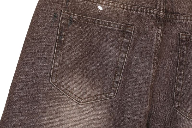 Brown Star Patch Washed Denim Pants