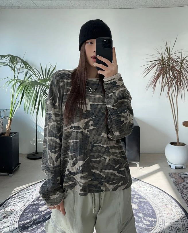 SATIIIZ（サティーズ）の「Fren Camo Waffle Long Sleeve（Tops）」