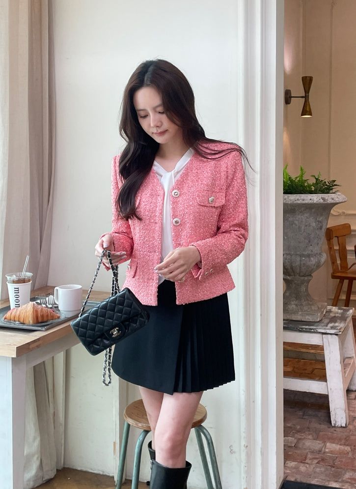 iam mari(アイアム マリ)の「Bowl Check V-Neck Pearl Tweed Jacket(Jackets/Outerwear)」