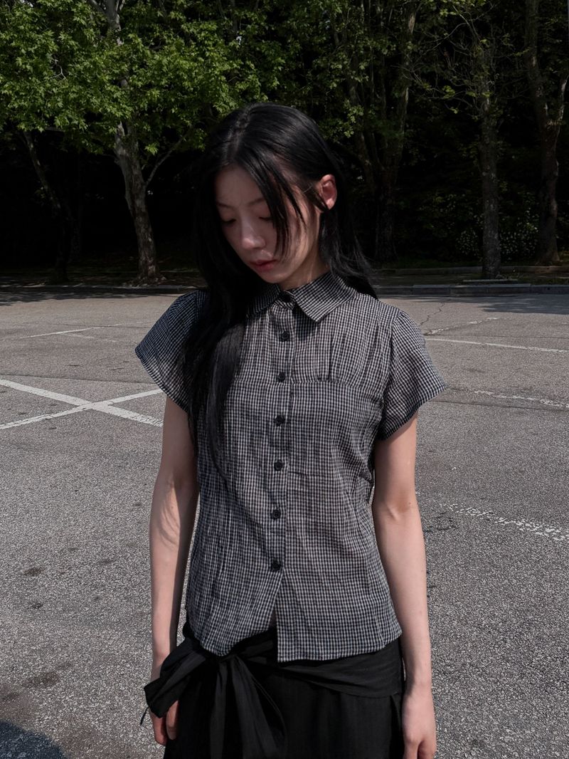 WOOHWA（ウファ）の「 GINGHAM CHECK PUFF SHIRT（Tops）」