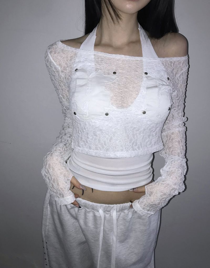 patch lace crop top (3 color)