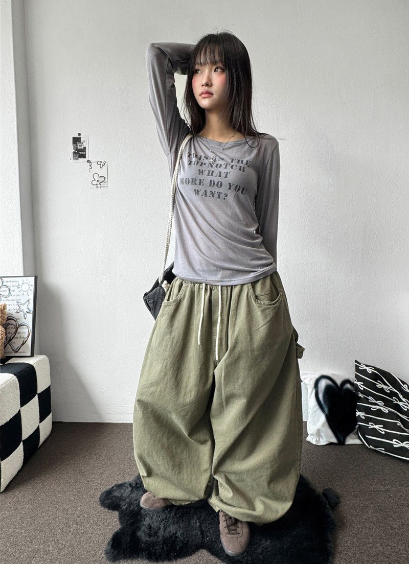 Turi Carpenter Rivet Balloon Cotton Washed Long Pants 4 Colors