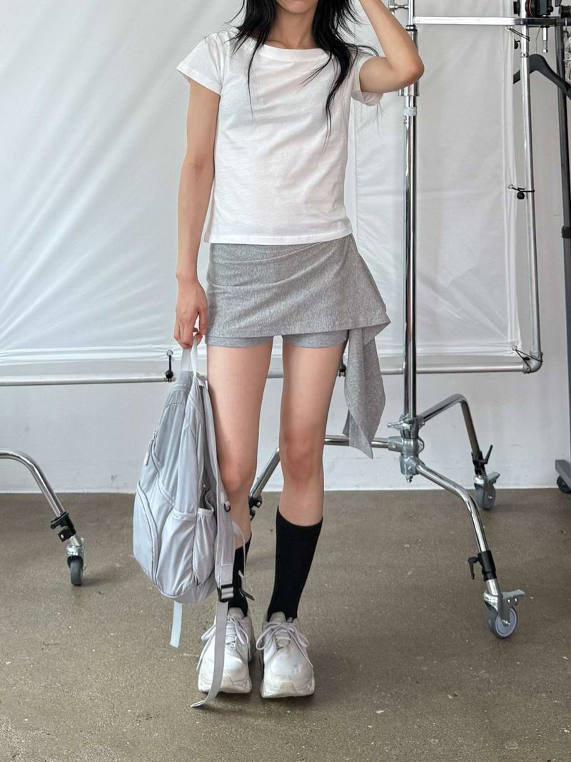 EYELET DRAPE SKIRT PANTS