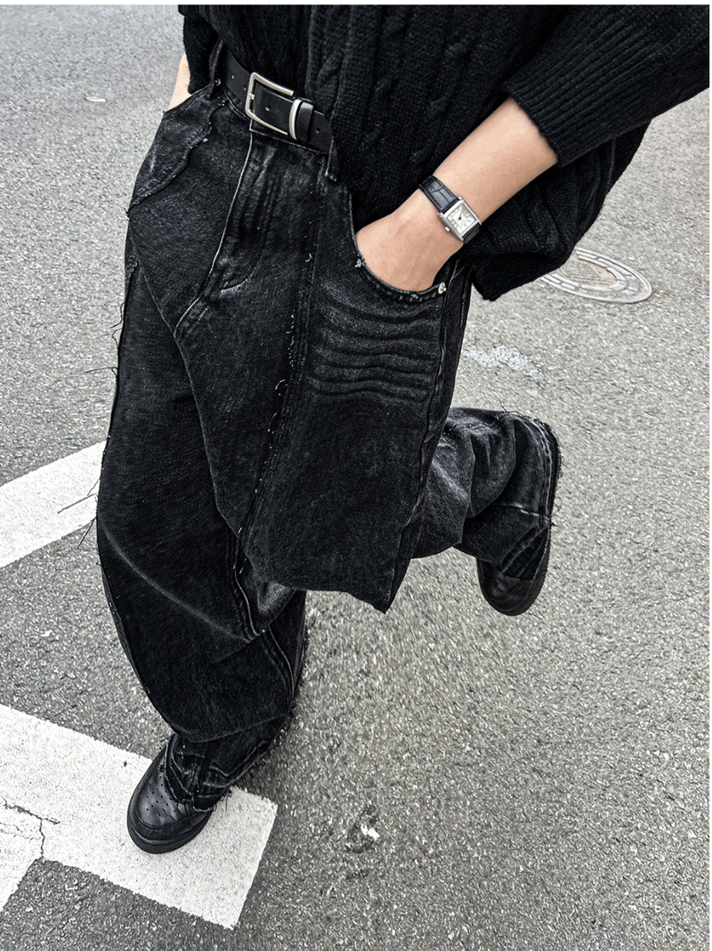 cut-off wide denim pants