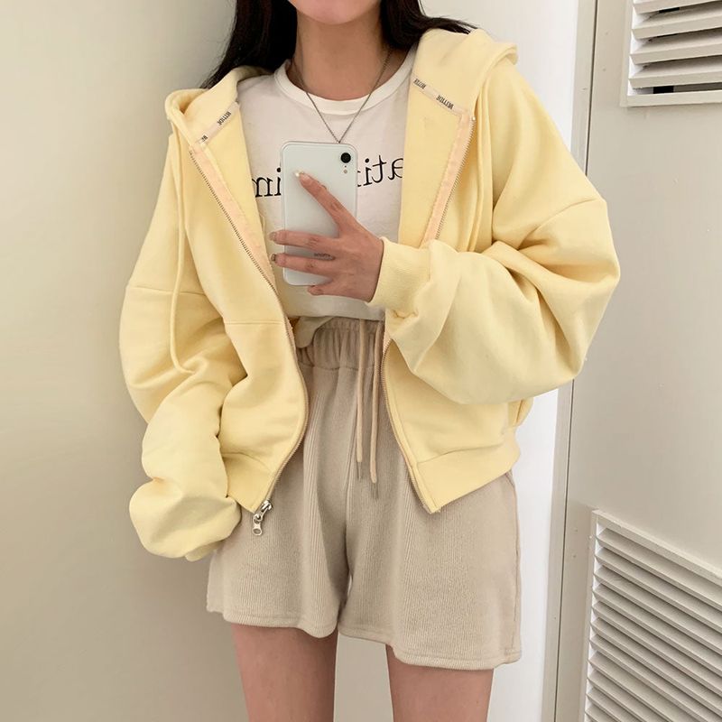 [BELLIDE MADE] Spring version, embroidered two-way cropped zip-up hoodie