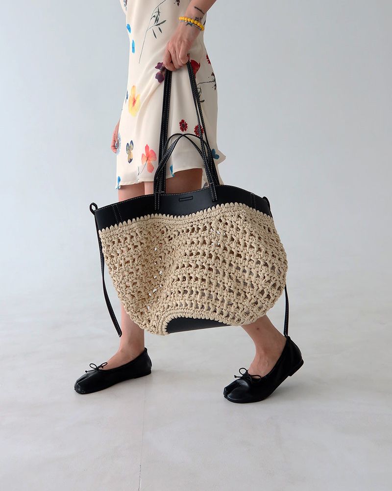 pouch set leather coloring Rattan tote & shoulder bag
