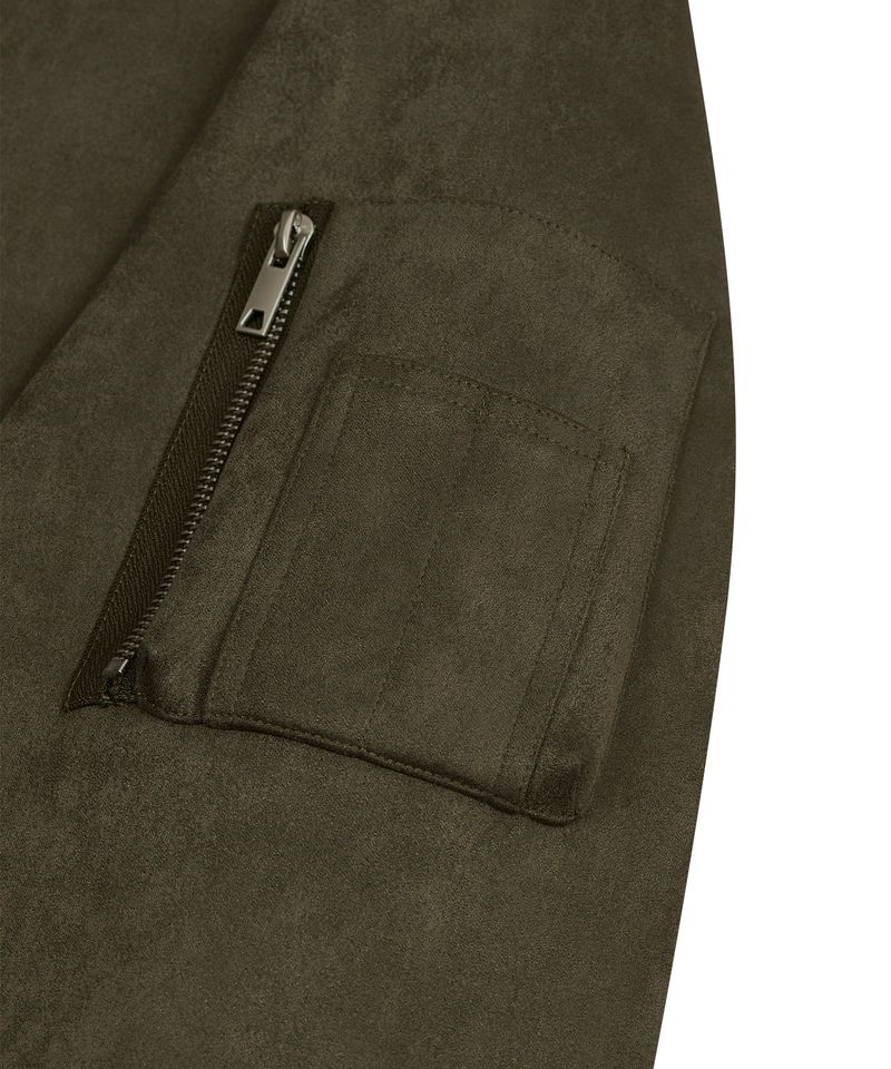 87-STAN027 [Vegan Suede] Curved Layer Bomber Suede Jacket Khaki