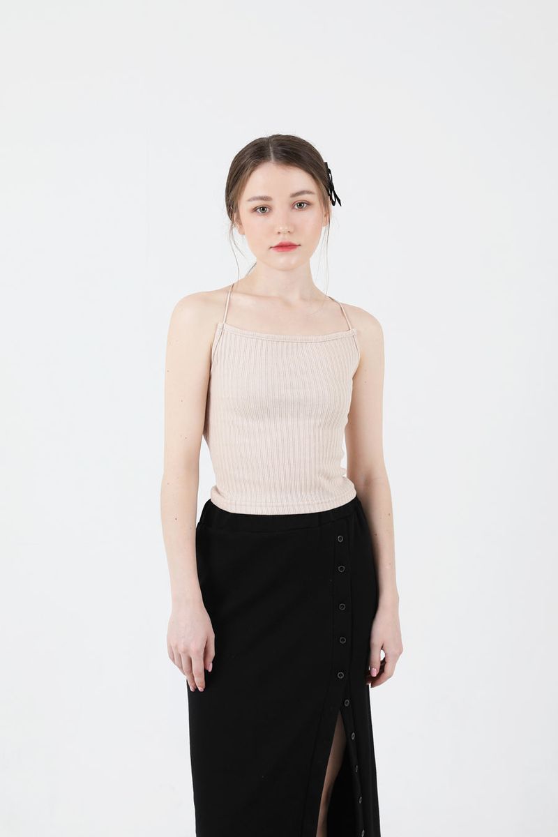 See-Throught Back Slit Long Sleeve Knit Beige