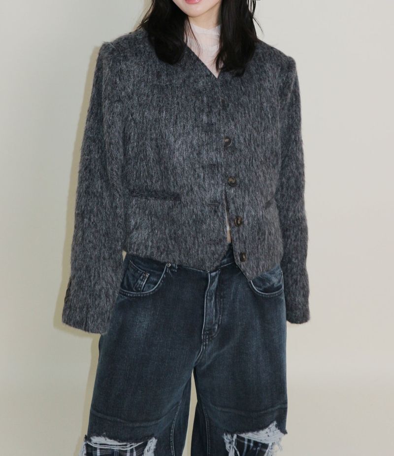 Linda Brush Mohair Crop Long Sleeve Jacket