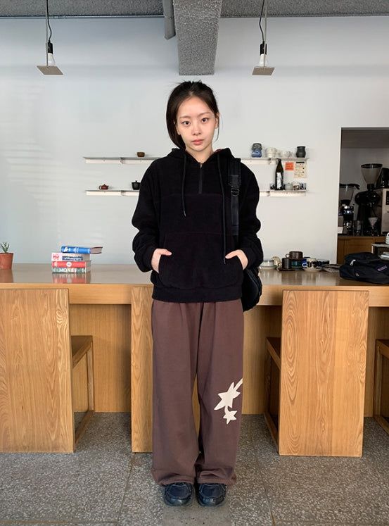 Kistilo Check Half Zip-Up Fleece Hoodie