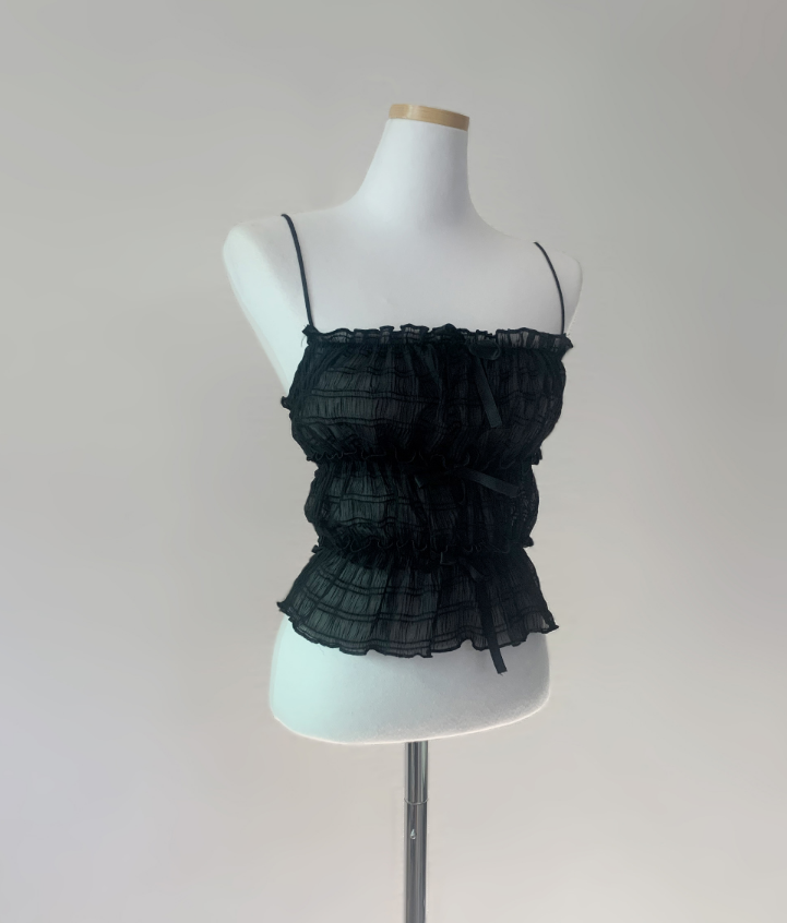 Bonir Shirring Lace Top (Black)