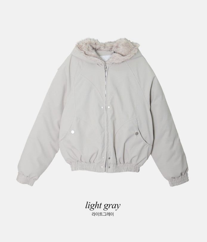 #Fur Hood Crop Zip-up Jumper (2color)