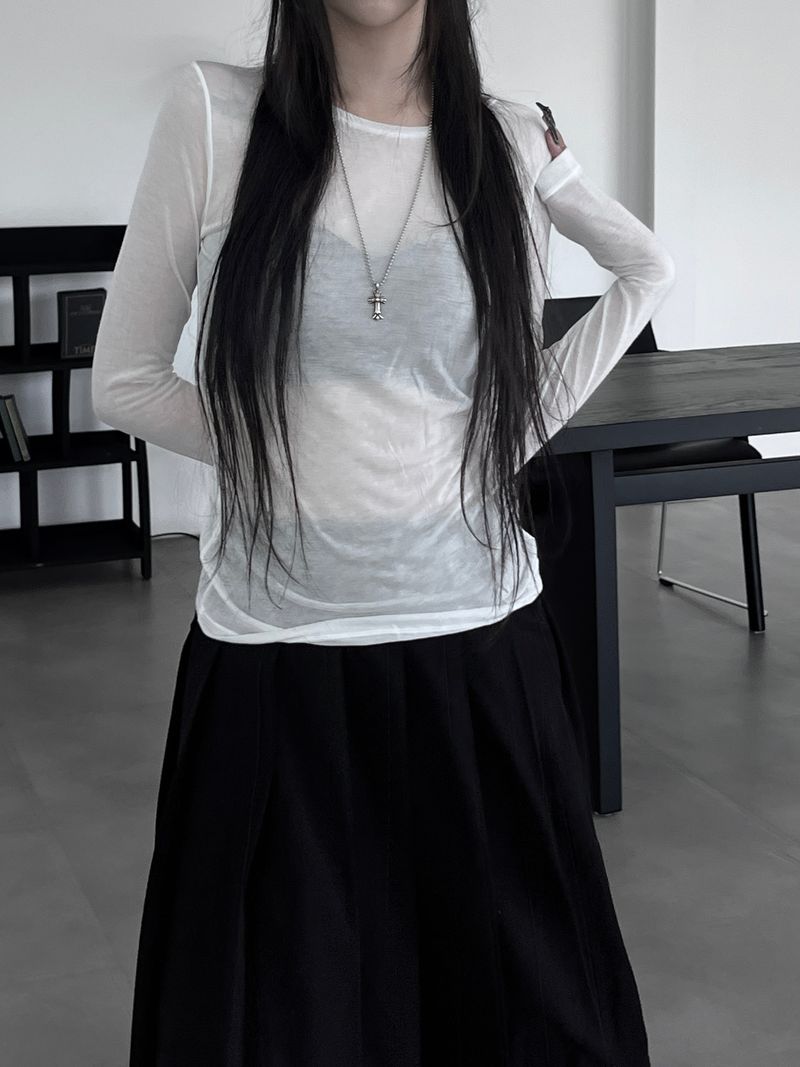 layered see-through long sleeve T (4color)
