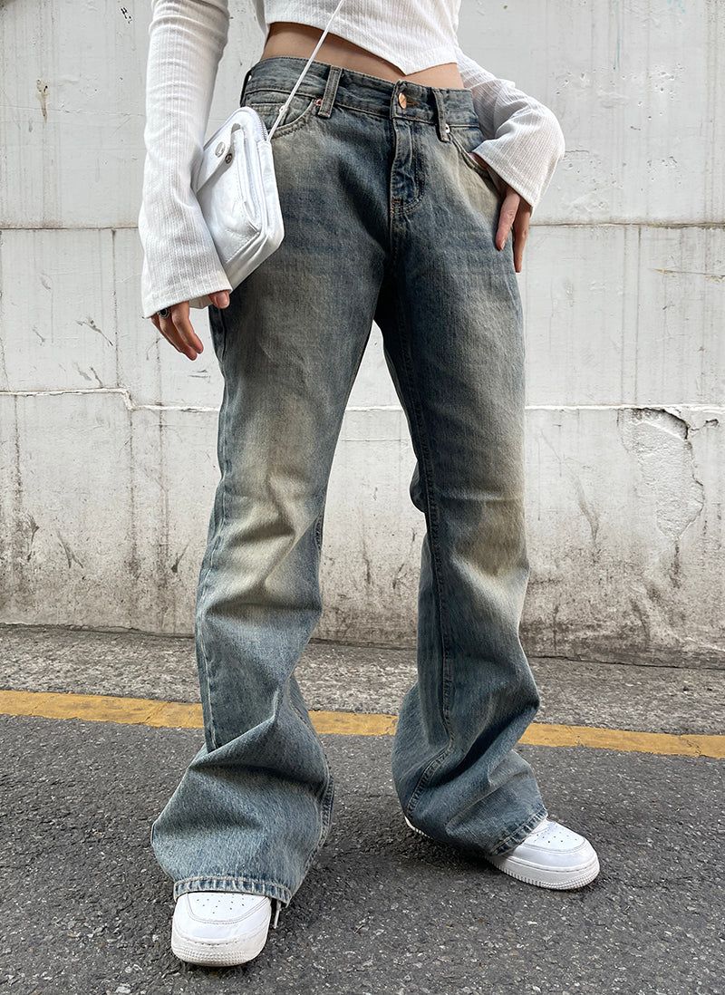 Washing Vintage Denim Bootcut Pants
